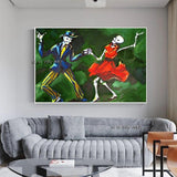 Hand Painted Holiday dancing joyful couple Skeleton Mexico Day of the Dead Wall Art