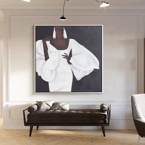 Living Room Wall Hand Painted Oil Painting Black People Women Minimalist Vintage Aesthetic Home Room