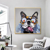 Graffiti Colorful Animal Dog Canvas Hand Painted Oil Painting French Bulldog Abstract Wall Art Canvas