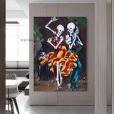 Skeleton couple dancing Modern Hand Painted Canvas Mexico Day of the Dead Wall Art for