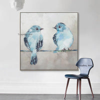 Hand Painted Blue Bird Minimalist Animal Canvas Oil Painting Scandinavian For Home Bedroom Decor