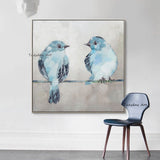 Hand Painted Blue Bird Minimalist Animal Canvas Oil Painting Scandinavian For Home Bedroom Decor