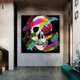 Hand Painted Canvas Oil Painting Wall Art Modern Halloween Skeleton Abstract Art