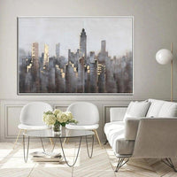 Gold Foil Cityscape Hand Painted Modern Abstract Oil Painting on Canvas