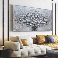 knife oil painting Hand Painted Wall Painting Modern Silver Flowers Canvas Painting Entrance Wall Decorative