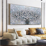 knife oil painting Hand Painted Wall Painting Modern Silver Flowers Canvas Painting Entrance Wall Decorative