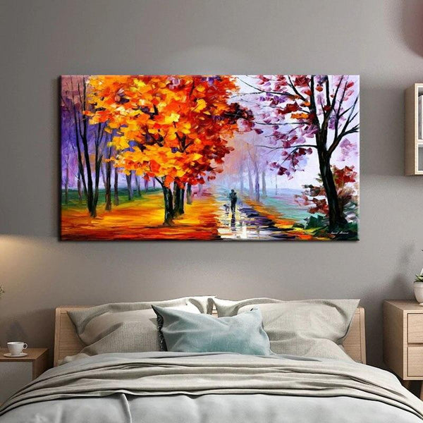 Hand Painted Oil Painting Classic Knife Landscape Tree Figure Abstract Canvas Home Room Decorations