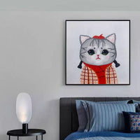 Hand Painted Modern Abstract Cartoon Animal Oil Painting On Canvas elegant Cat Kid Room As