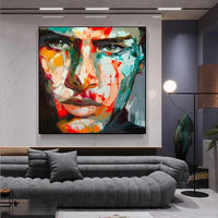 Hand Painted Face Oil painting Francoise Nielly portrait figure Wall Art