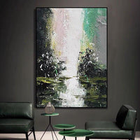 Hand Painted Dark Green Abstract Landscape Oil Painting Canvas Modern Poster Home Wall Art Decor