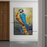 Hand Painted Thick Knife Oil Painting Parrot Animal Abstract on Canvas Modern Decor