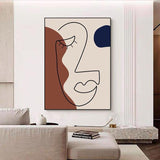 Minimalist Abstract Wall Art Hand Painted Canvas Oil Painting Woman Face Posterss Decor