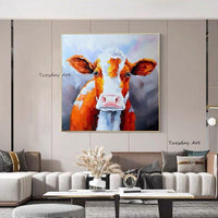 Modern Abstract Colorful Bull Hand Painted Canvas Painting Cow Decorative Painting On The Wall Home