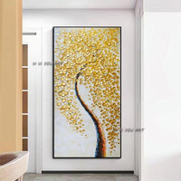 Hand Painted Canvas Modern Abstract Gold Money Tree On Canvas