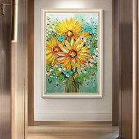 Palette Knife oil painting Hand Painted Sunflower Wall Decorative Item Textured Canvas pciture Entrance Decor