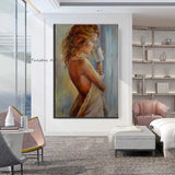 Abstract Hand Painted Morning Oil Painting Sexy Nude Lady Woman Canvas Wall Art for Hotel Bedroom Home Gallery Decor