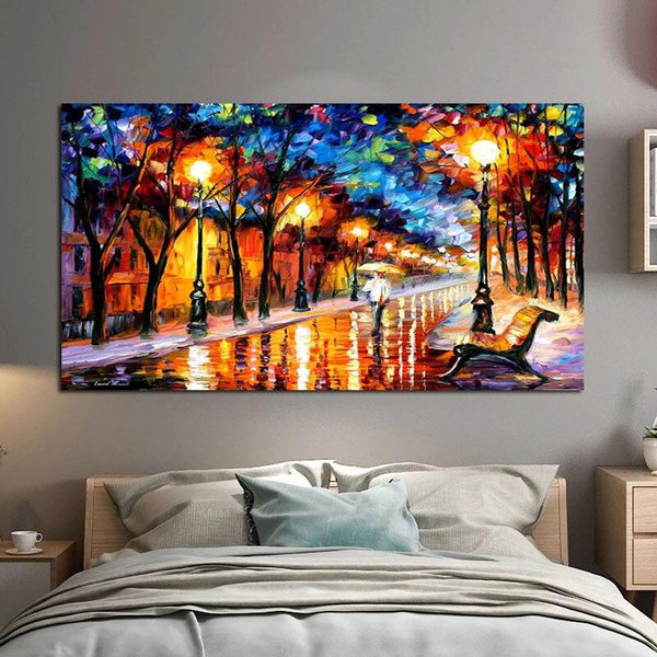 Modern Hand Painted Oil Painting Canvas Knife Street Colorful Landscape Tree Abstract Home Room Decors