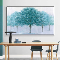 Hand Painted Blue Tree Modern Tree Oil Painting Canvas Artwork Unframed