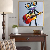 Hand Painted Frog Oil Paintings Modern Abstract Animals Of Wall Hangings Playing Piano Funny Playing Guitar Frog