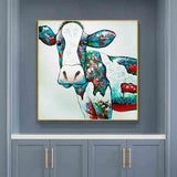 Modern Funny Abstract Hand Painted Animal Cow Head Oil Painting On Canvas WAll Art for Kids Room