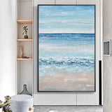 Landscape Hand Painted Oil Painting Light Blue Ocean and Wave Poster Home Wall Canvas