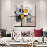 Hand Painted Modern Abstract Canvas Painting Orange Yellow Gray White Mural Entrance