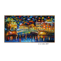 Hand Painted Modern Abstract Knife Painting Town Night Scene Canvas Painting