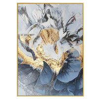 Modern Abstract Gold Blue Flowers on Canvas Wall Art Flower for Interior Office