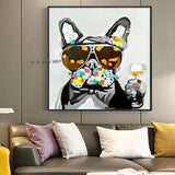 Modern Abstract Animal Oil Canvas Painting on The Wall and A Bulldog Drinking Wall Art for Kids Room