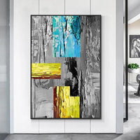 Hand Painted On Canvas Yellow Blue Geometric Modern Abstract Office Home Interior Mural