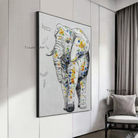 Hand Painted Modern Happy Elephant Canvas Cute Elephant For Kids Room Bathroom