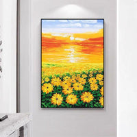 Knife Street Sunflowers Abstract Oil Painting Wall Art Hand Painted Flowers On Canvas Mural