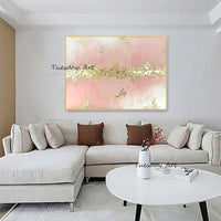 Hand Painted Oil Paintings Simple White Pink Gold Foil Abstract Canvas Modern Wall Art Canvas Office