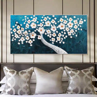 Hand Painted Knife White Flowers Modern Thick Oil Rich Landscape Painting For Canvas