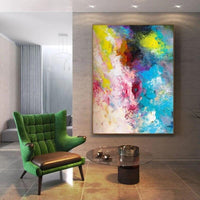 Abstract Simple Color Blue Yellow Pink Canvas Oil Painting Hand Painted Home Office