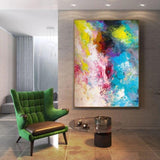 Abstract Simple Color Blue Yellow Pink Canvas Oil Painting Hand Painted Home Office