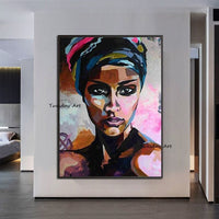 Hand Painted People Oil Painting African Woman Abstract Canvas Painting Modern Room Decors