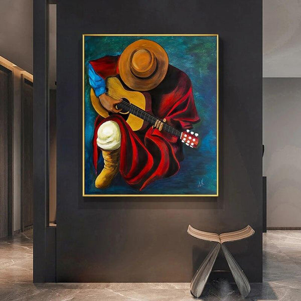 Hand-Painted Hand Painted Oil Painting Modern Guitarist Character Abstracts Home Painting