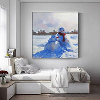 Hand Painted Snowman Oil Painting Landscape Abstract on Canvas The Wall Art Room Decor