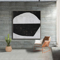 Hand Painted Textured Black and White Oil Painting Wall Art Contemporary Geometric Hallway