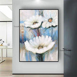 Modern Hand Painted White Flower Oil Painting Canvas Paintings Artwork