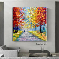 Oil Painitngs on Canvas Hand Painted Knife Art Abstract Landscape Modern Beautiful Streets In Autumn for Wall