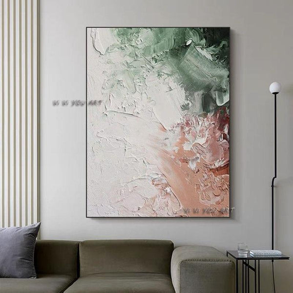 Hand Painted Green and Pink Abstract Minimalist Modern On Canvas Decorative