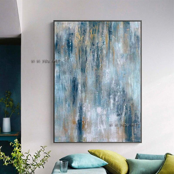 Hand Painted Abstract Blue Contemporary Minimalist On Canvas Modern Bedroom