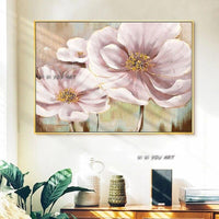 Design Pure Hand Painted Pink Flower on Canvas Wall Art Piece Paintings wall Artwork