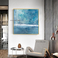 Hand Painted Canvas Painting Sky And Sea Landscape Blue Level Decorative