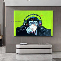 Hand Painted Modern Abstract Lucky Monkey On Canvas