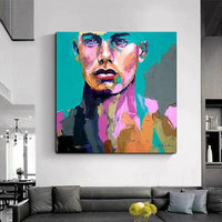 High Skill Hand Painted Abstract Knife Palette Face Oil Painting on Canvas Hand Painted Wall Artwork Man Blue Face Crafts