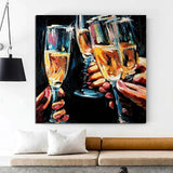 Hand Painted Oil Painting Oktoberfest Wine Glass Abstract Canvas Modern Wall Art Room Wall Decor