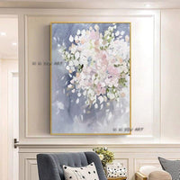 White Flowers Wall Pure Hand Painted On Canvas Artwork